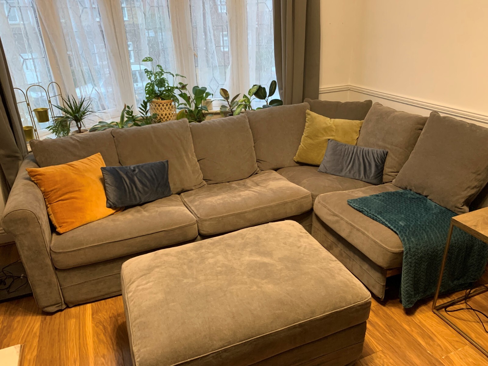 Ikea Gronlid left corner sofa bed Grey plus green covers good