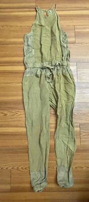 YFB Young Fabulous & Broke  OliveGreen Linen Utility Cargo Jumpsuit Sz XS Womens