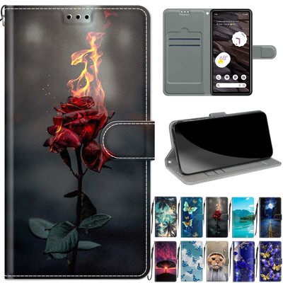 For Google Pixel 6 7 8 Pro 6A 7A Magnetic Leather Pattern Card Wallet Stand Case
