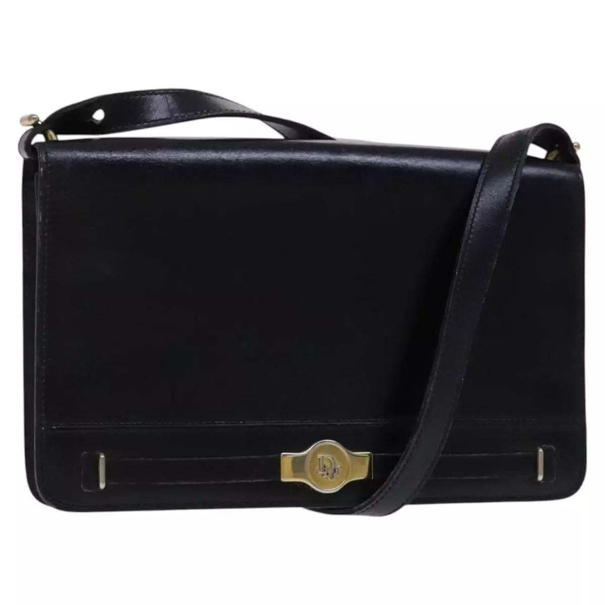 Sac bandoulière Christian Dior cuir noir or authentique KD169