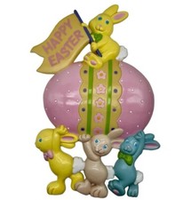 Vintage Retro Happy Easter Yard Stake Spring Decor Bunnies Easter Egg 17  H