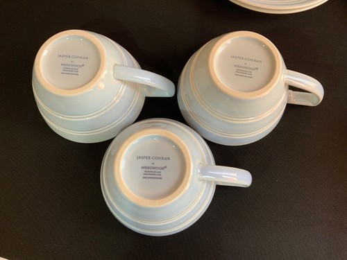 6 x Jasper Conran at Wedgwood STRATA Cups & Saucers - 3 Cream + 3 Blue Excellent - Picture 9 of 13