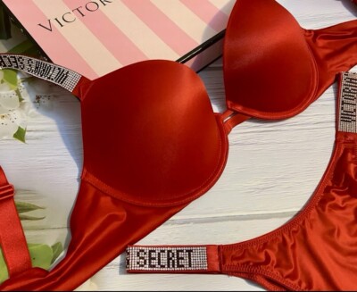 Victoria's Secret Sexy Shine Strap Push Up Bra Set Smooth Red 36B