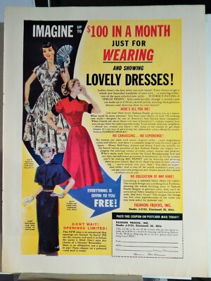 VTG 1952 FASHION FROCKS DRESSES / U.S. SCHOOL OF MUSIC ORIGINAL  ADVERTISEMENT | eBay