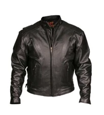 NWT Hot Leathers Black Motorcycle Jacket w/Zip In Liner Size 48 Black $200 7C012