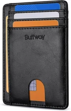 Buffway Slim Minimalist Front Pocket RFID Blocking Leather Alaska Black 