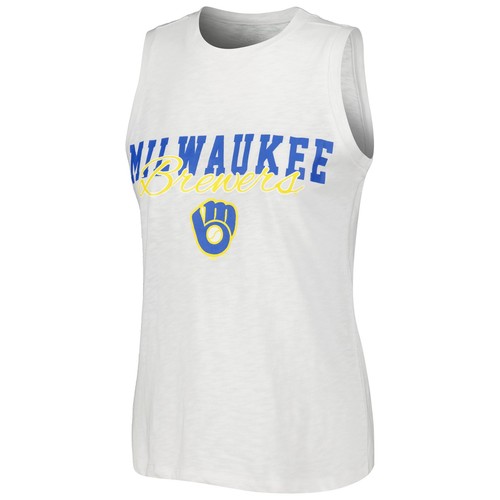 Women's Concepts Sport White Milwaukee Brewers Reel Pinstripe Tank Top & Shorts - 第 2/5 張圖片