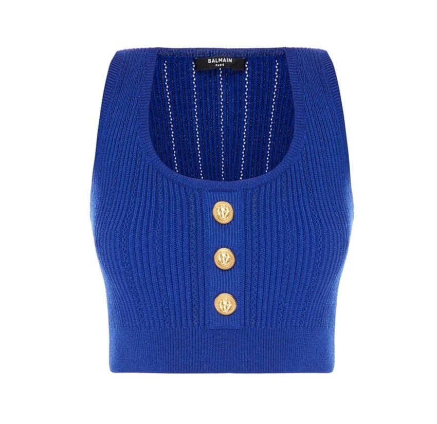 Balmain — BALMAIN Paris Logo Womens Purple Blue Knit Crop Top FR34/US2 $1,290 Retail