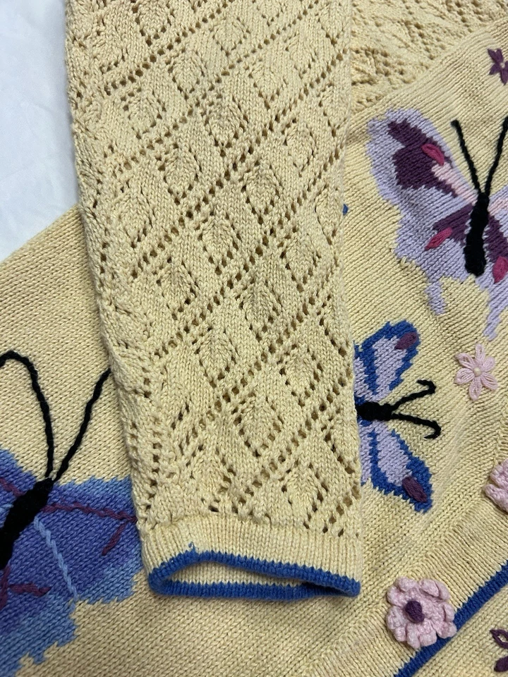 Storybook Knits Butterfly Flowers Cardigan Sweater Womens S Cottage Nature Fairy - Image 4 of 4