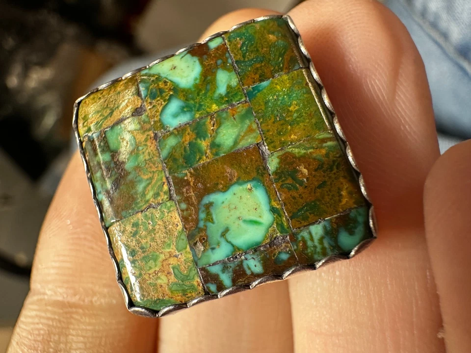 Brincos de prata com clipe em mosaico turquesa moldura quadrada recortada sudoeste - Imagem 3 de 4