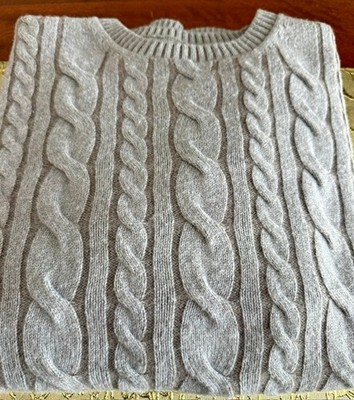 Gran Sasso Mens Grey/Brown Cashmere Blend CableKnit Sweater, Italy, Sz.50, R$640