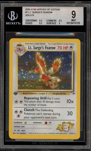 Pokemon Lt. Surge's Fearow Gym Heroes 1st Edition Holo Rare #7 BGS 9 Mint