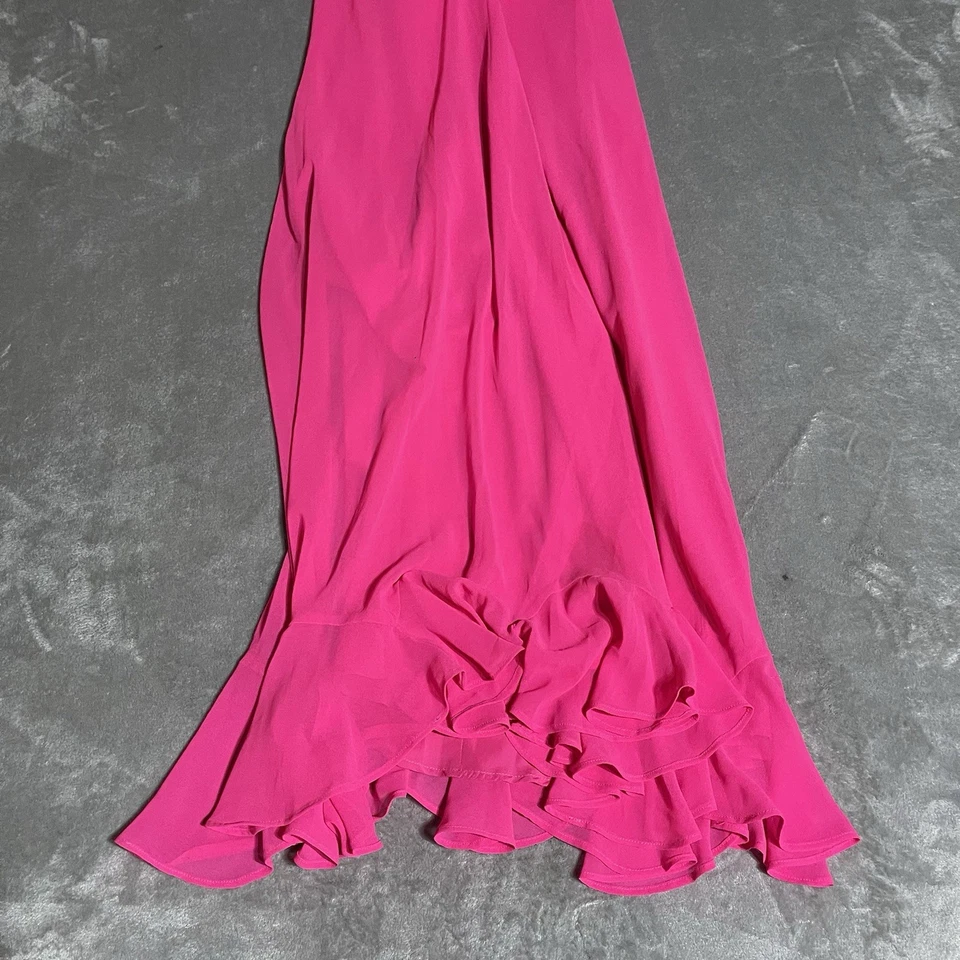 Vestido Y2K Betsey Johnson para mujer 10 rosa brillante midi estrás volantes dobladillo Foto 2 de 4