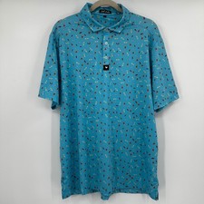 Bad Birdie Mens XL Blue Boat Nautical Print Performance Golf Polo Shirt Coastal