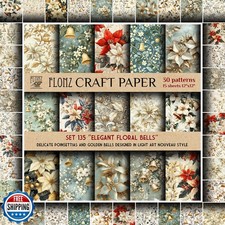 FLONZ Scrapbook Paper 30 patterns 12"x12" Elegant Floral Bells  Delicate p