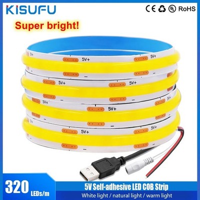 USB COB LED Strip 320LEDs/m 8mm flexibel für TV Schrankbeleuchtung 1-5m