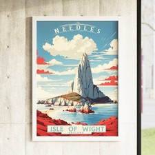 Isle of Wight Needles Poster Print Vintage Travel Art UK Coastal Landscape Wall