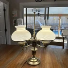 Antique Double Globe Student Desk Lamp White Milk Glass