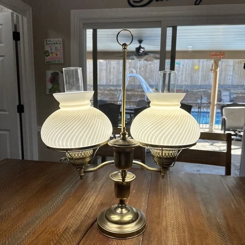 Antique Double Globe Student Desk Lamp White Milk Glass