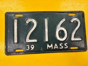 1939 Massachusetts License Plate 12162 car garage sign decor vintage