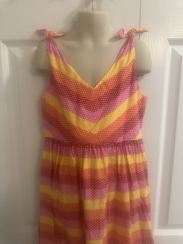 Rare  Editions Size 7 Girls Multicolor Stripes With Dots Sleeveless Dress