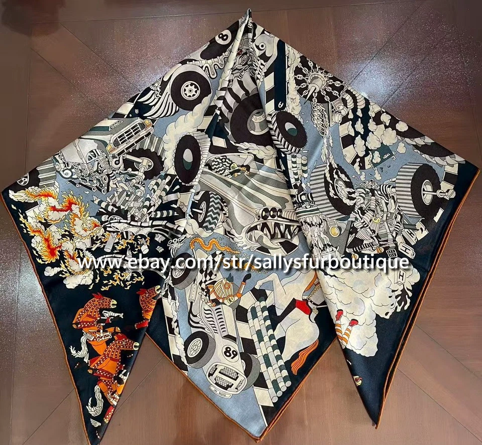 Sallys 70% Cashmere & 30% Silk Wrap Scarf Vehicle Print Double Face Shawl 53" - Image 3 of 4
