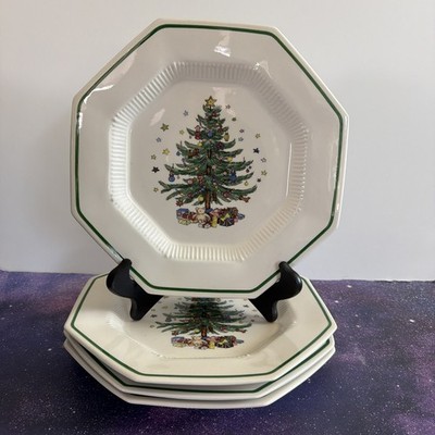 Vintage Set Of 4- Nikko Japan CHRISTMASTIME Octagon Dinner Plates 10.75 
