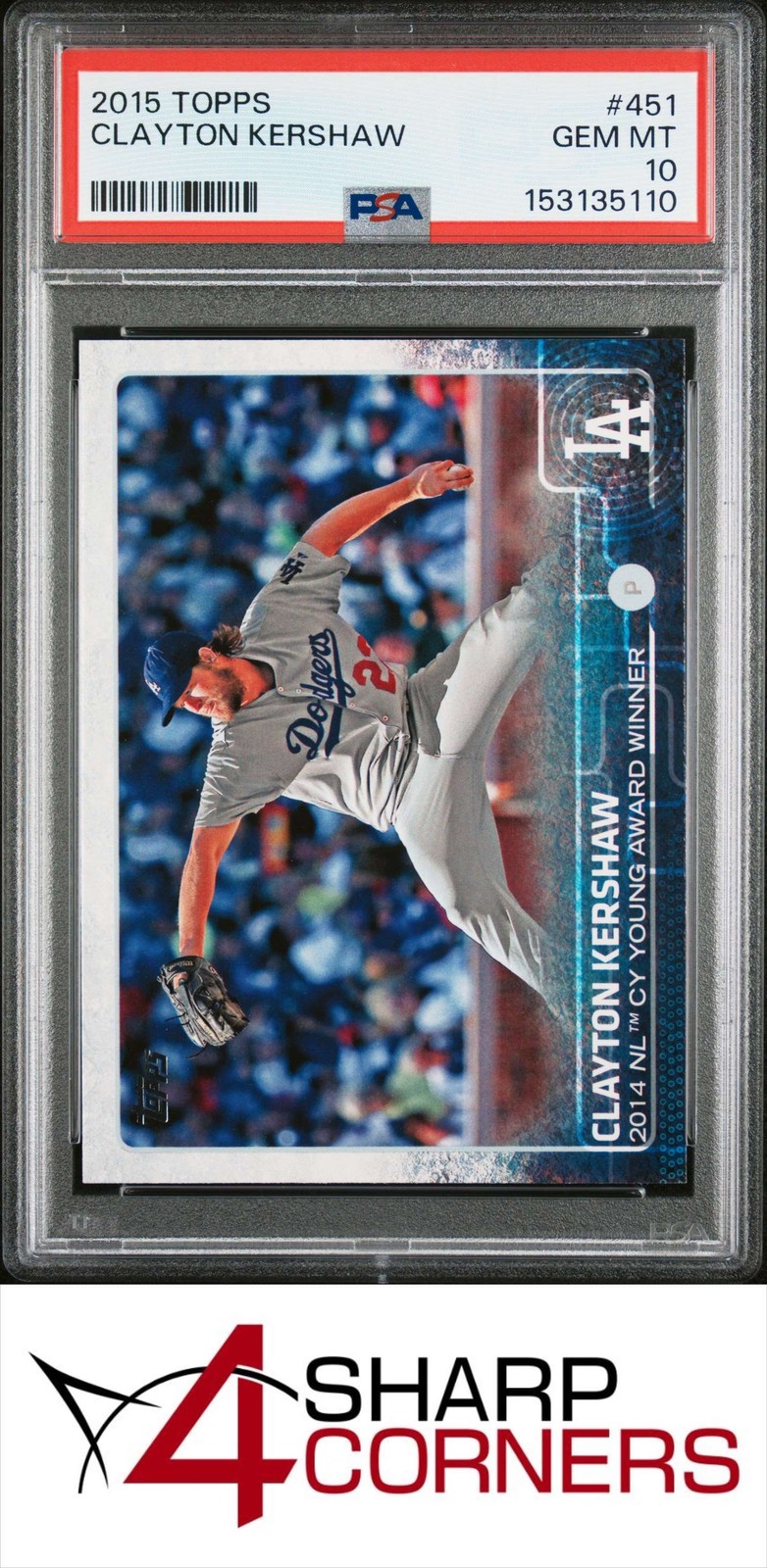 2015 TOPPS #451 CLAYTON KERSHAW DODGERS PSA 10