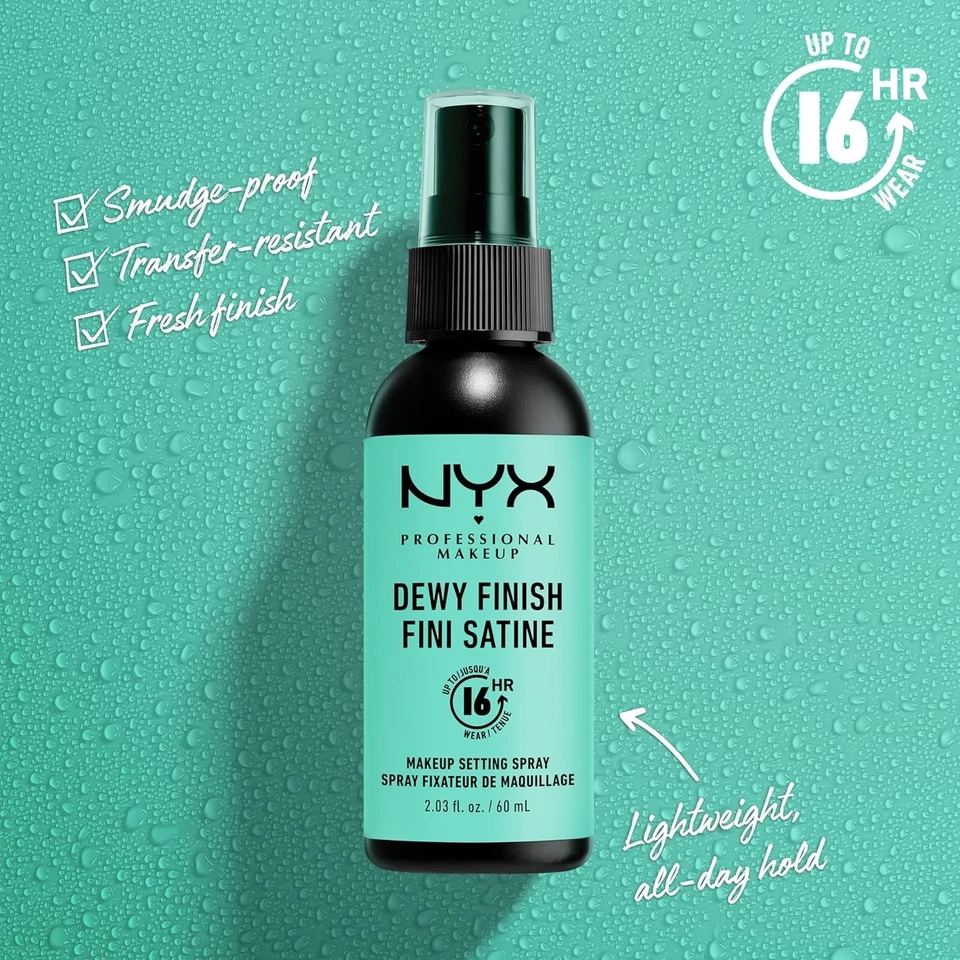 NYX Pro Dewy Finish Setting Spray 60 ml – Fixierspray Make-up Glow Halt 16 h - Bild 3 von 4
