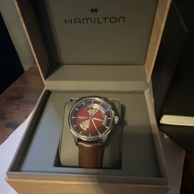 Hamilton Jazzmaster Open Heart Automatic Red Dial Brown Leather Strap w/ Box