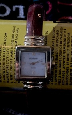 Gossip Womens Wristwatch Brown Faux Leather Band Gold White Dial Square GSP287