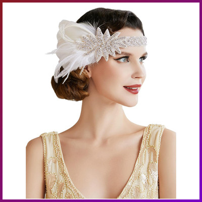 Feder Stirnband 1920er Jahre Flapper Charleston Great Gatsby Weiß