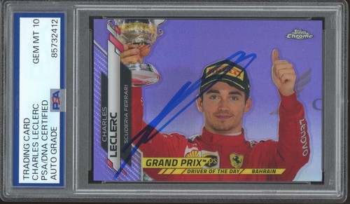 2020 Topps Chrome F1 #155 Charles Leclerc Signed Purple Rookie /399 PSA 10 AUTO