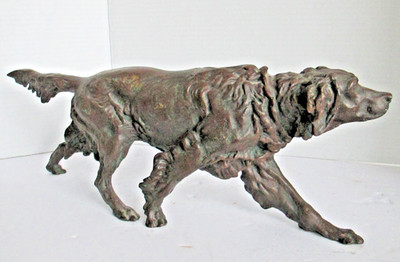 19th Century French Bronzed Cast Iron Vedigris Spelter Dog Pointer Sculpture C49