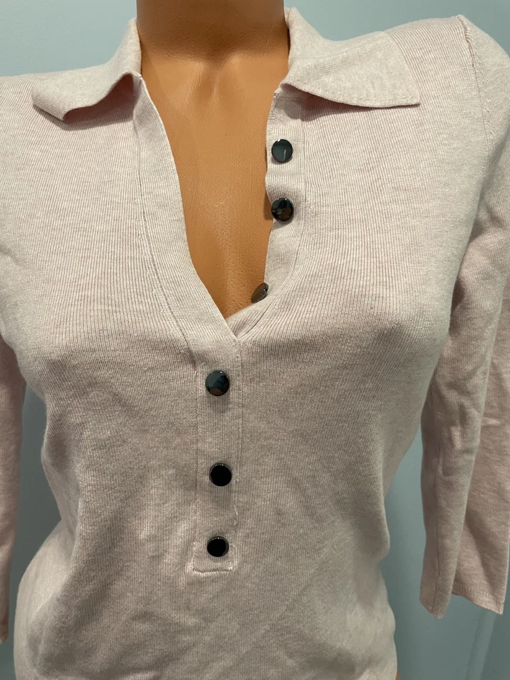 Casa Blanca Mercado Negro Talla M Nuevo Sin Etiquetas Cuello Botón Suéter Top Manga 3/4 Foto 2 de 4