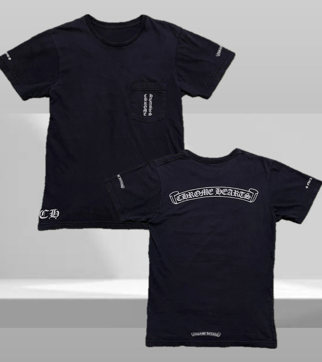 old Chrome Hearts authentic Scroll Logo Pocket T shirt White size S