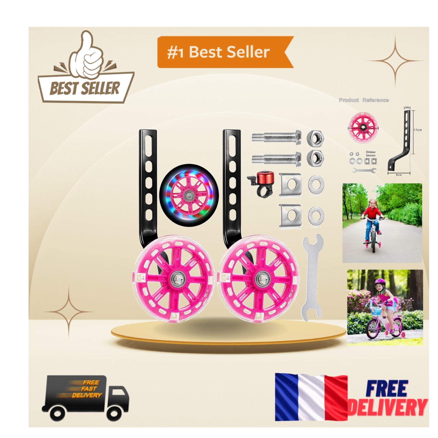 Roues stabilisatrices universelles noires pour vélo enfant de 12 à 20 pouces