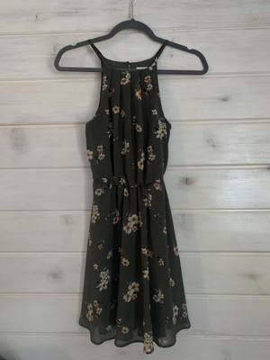 Francesca's Blue Rain Dress Size XXS Olive Green Floral Springbreak Easter Beach