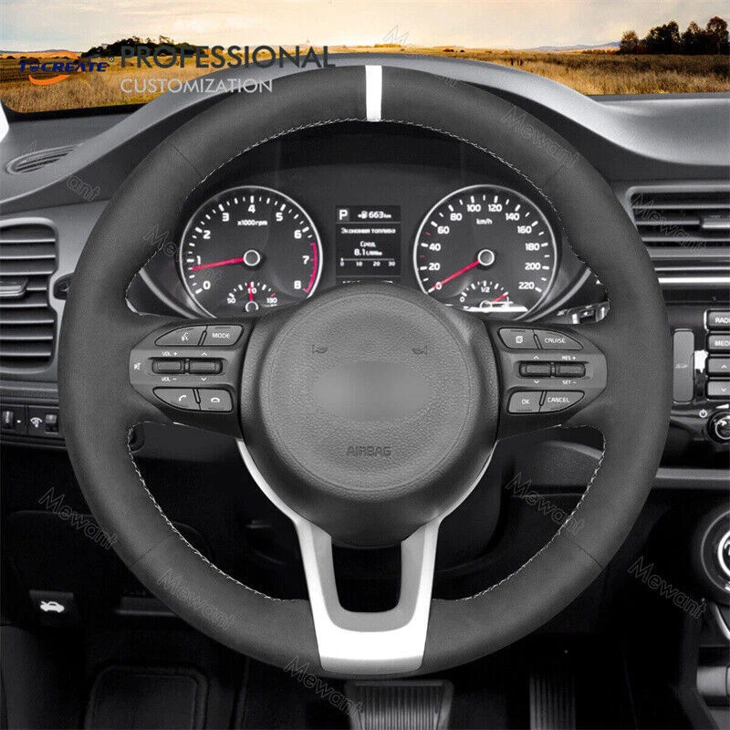 Hágalo usted mismo Cubierta de volante de gamuza negra para Kia Rio 2018-2022 #AH03 Foto 2 de 4