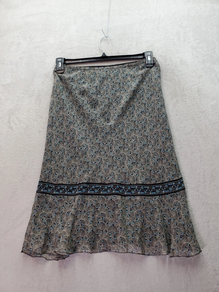 Studio M A Line Skirt Womens Small Blue Multi Geo Print Silk Lined Elastic Waist - Image 2 of 4