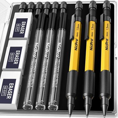 	Nicpro 3 PCS 1.3 mm Mechanical Pencils Set with 36 Lead Refill 3 Eraser - Me...