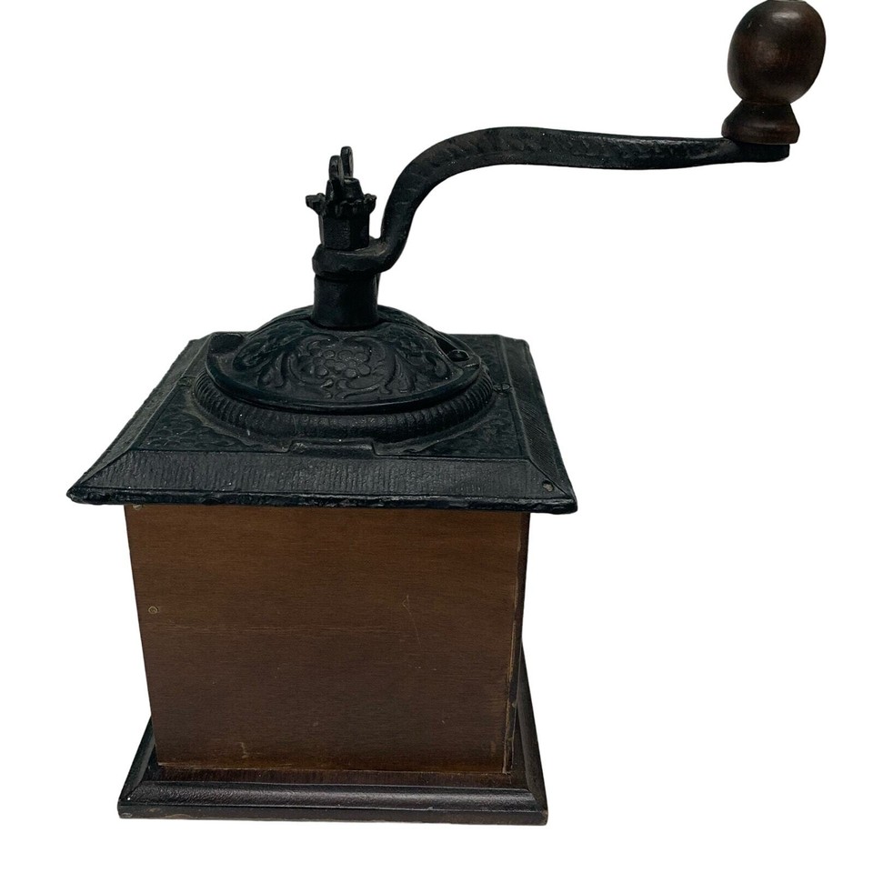 Enesco Vintage Cast Iron Hand Crank Wooden Coffee Grinder eBay