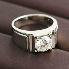 2.40 CT Round Cut Lab-Created Diamond Men's Engagement Ring 14K White Gold Over