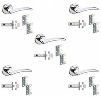 5 Sets Door Handle Pack Internal C/w Latch Hinges Toledo Lever Furniture Chrome 5 Sets Door Handle Pack Internal C/w Latch Hinges Toledo Lever Furniture Chrome