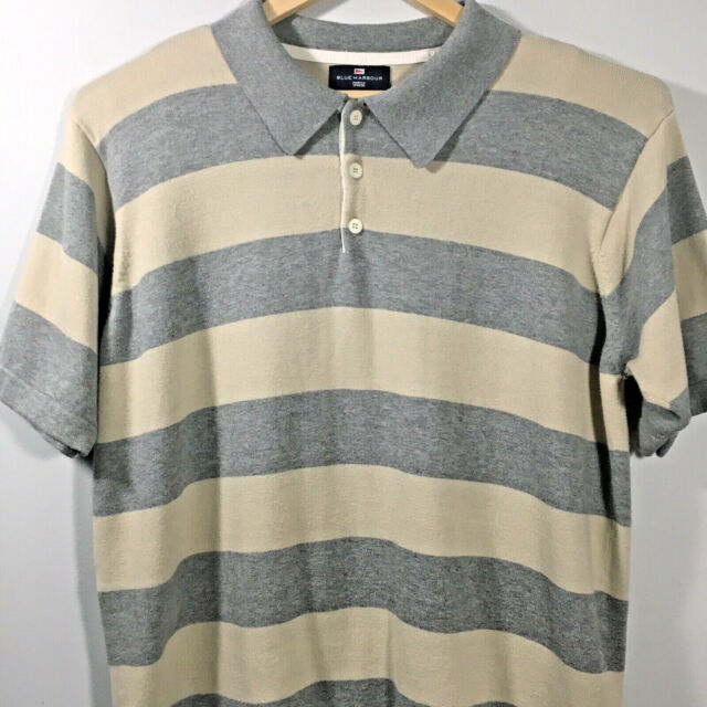Blue Harbour Marks & Spencer Men's Large Gray/Tan Striped SS Stretch ...