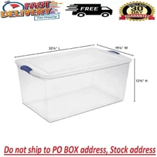 Clear 105 Qt Plastic Storage Container Box Stackable Tote Bin with Lid Handles