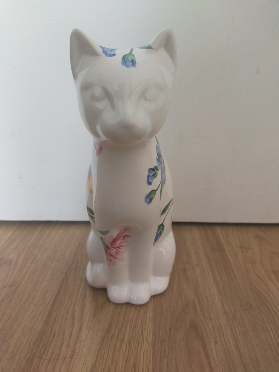 Tiffany & Co. 猫の陶器置物 Vintage Tiffany & Co Porcelain Sintra White Floral Cat (1996