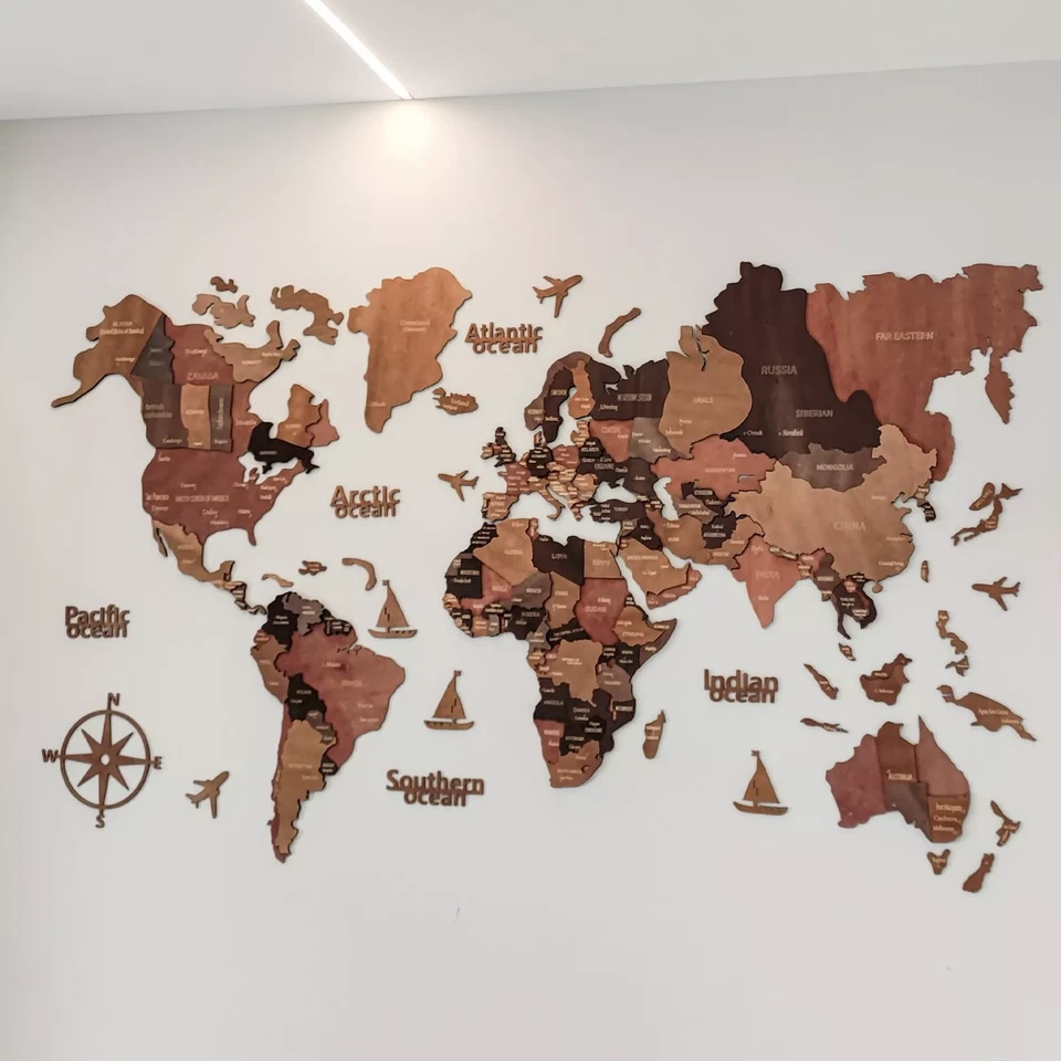 World Map Wall Art Wooden 3D Map Of The World Rustic Wall Decoration Office Home - Image 2 of 4