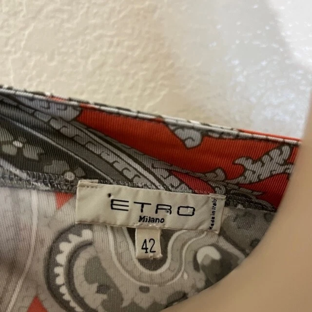 Blusa Top ETRO Milano Naranja Gris Cachemira Rayón Manga 3/4 Talla 42 Foto 3 de 4