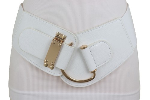 Women White Elastic Belt Hip High Waist Gold Hook Buckle Beach Pool Plus L XL - Picture 14 of 24